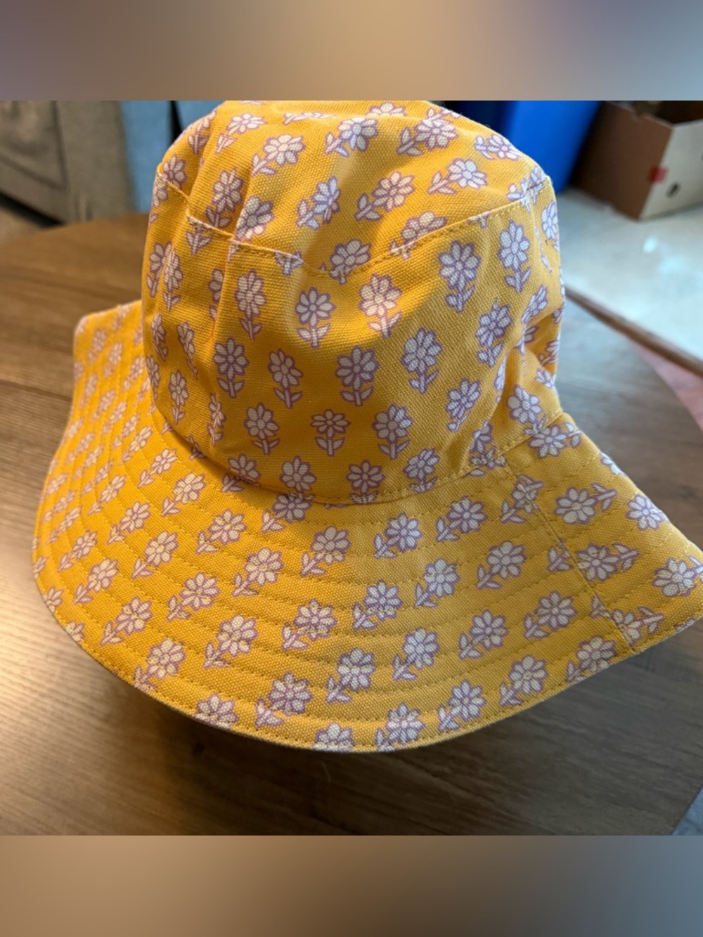 RHODE Yellow Bucket Hat with Purple Floral Motif